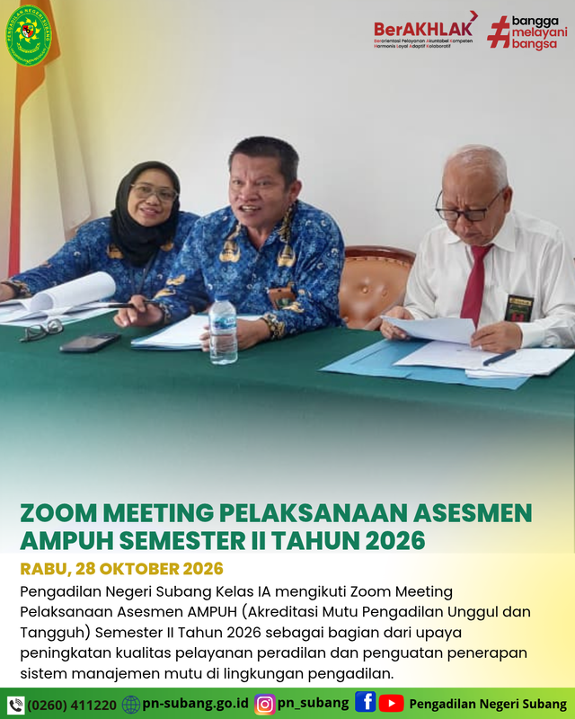 Pengadilan Negeri Subang Kelas IA Ikuti Asesmen AMPUH Semester II Tahun 2026 Secara Daring