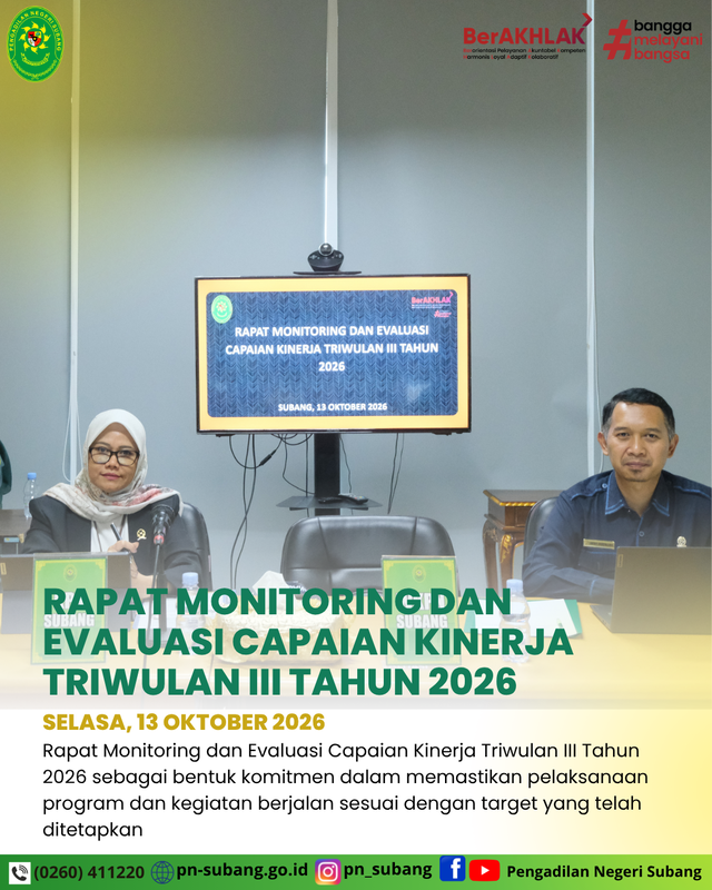 Pengadilan Negeri Subang Gelar Rapat Monitoring dan Evaluasi Capaian Kinerja Triwulan III Tahun 2026