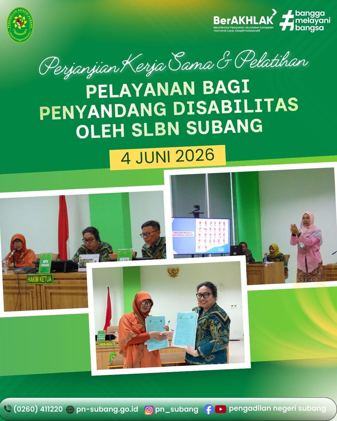 PERJANJIAN KERJASAMA DAN PELATIHAN PELAYANAN BAGI PENYANDANG DISABILITAS OLEH SLBN SUBANG