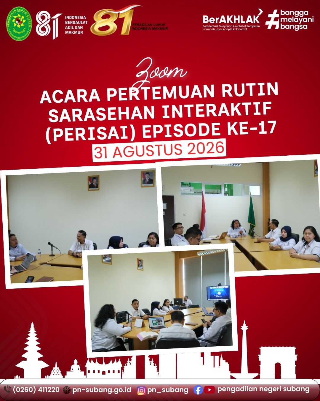 PENGADILAN NEGERI SUBANG MENGIKUTI ZOOM PERISAI BADILUM EPISODE KE-17 DENGAN TOPIK KEBEBASAN, KEBENCIAN, DAN PENEGAKAN HUKUM DALAM PERSPEKTIF HAM